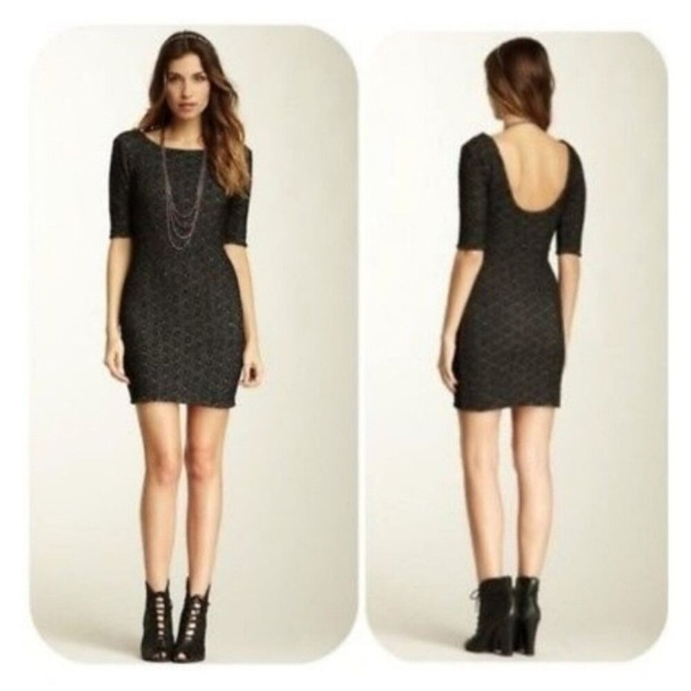 Free People Women's Lady Pucker Black Scoop-Back‎ Bodycon Cocktail Dress. Size S